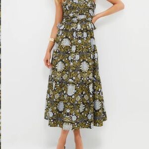 Black floral peplum Myles midi dress